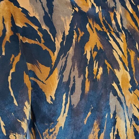 Vintage 70s Tiger Print Velour V Neck Dress Sz M Long Sleeve Brown Black - Picture 5 of 5